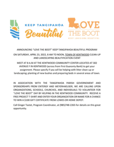 Announcing “LOVE THE BOOT” Keep Tangipahoa Beautiful Program