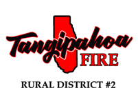 Logo for Tangipahoa Fire Rural District #2, featuring Tangipahoa in bold script over a red silhouette of the district, with FIRE and RURAL DISTRICT #2 in block letters below.